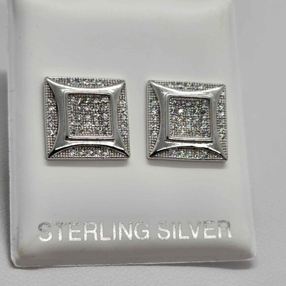 Brand New   Sterling Silver 925 Square  Design Earrings - Picture 2 of 4